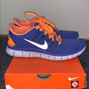 Blue and orange Nike Free
